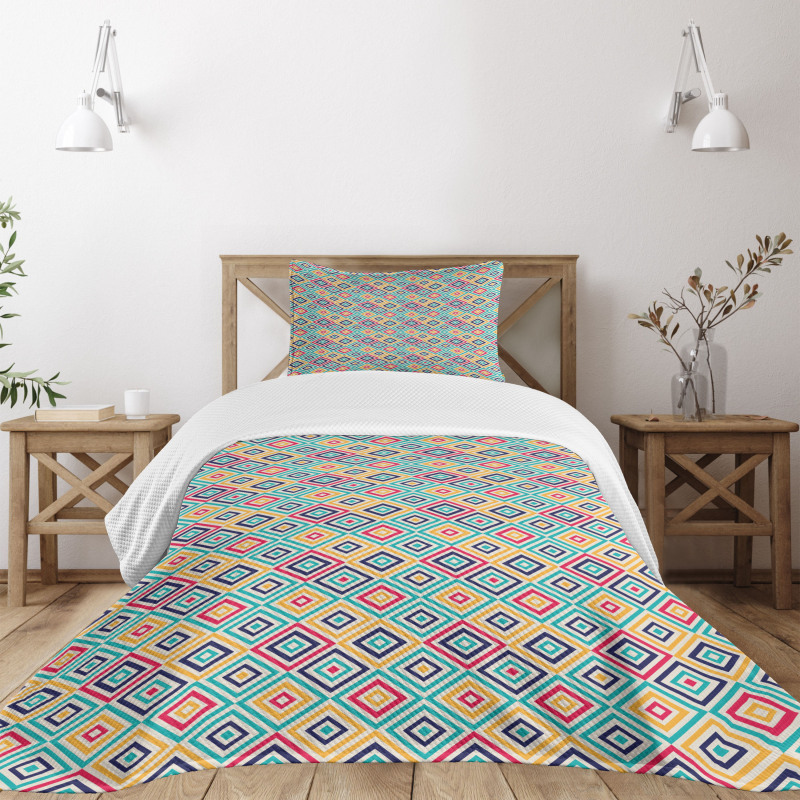 Diagonal Squares Retro Bedspread Set