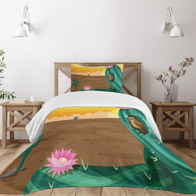 Desert Cactus and Bird Bedspread Set