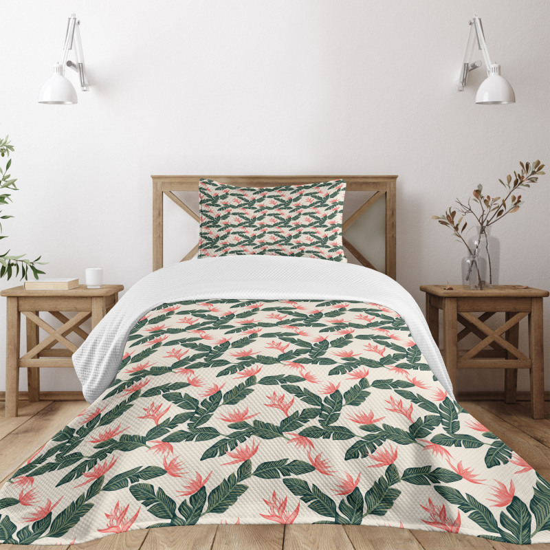 Exotic Flora and Leaves Bedspread Set
