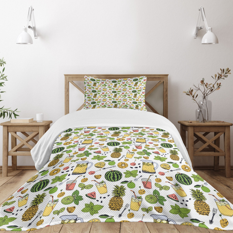 Summer Drinks Fruits Bedspread Set