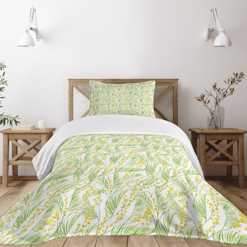 Watercolor Mimosa Bedspread Set