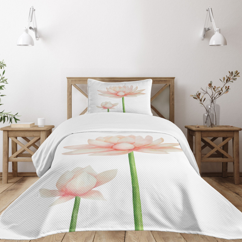 Pastel Blooming Lotus Bedspread Set