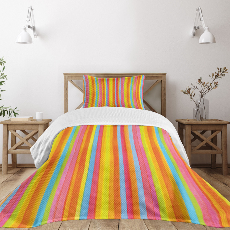 Vertical Colorful Lines Bedspread Set