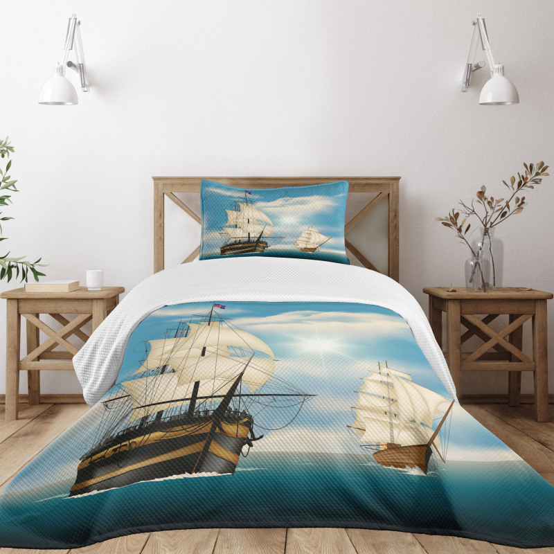 Antique Ships Navy Bedspread Set