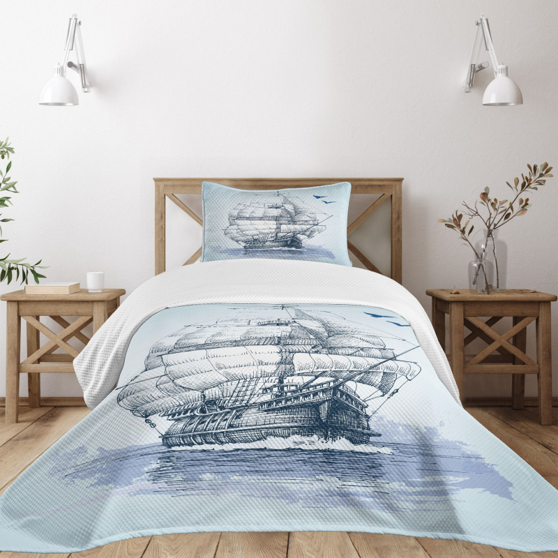 Old Ship at Sea Bedspread Set