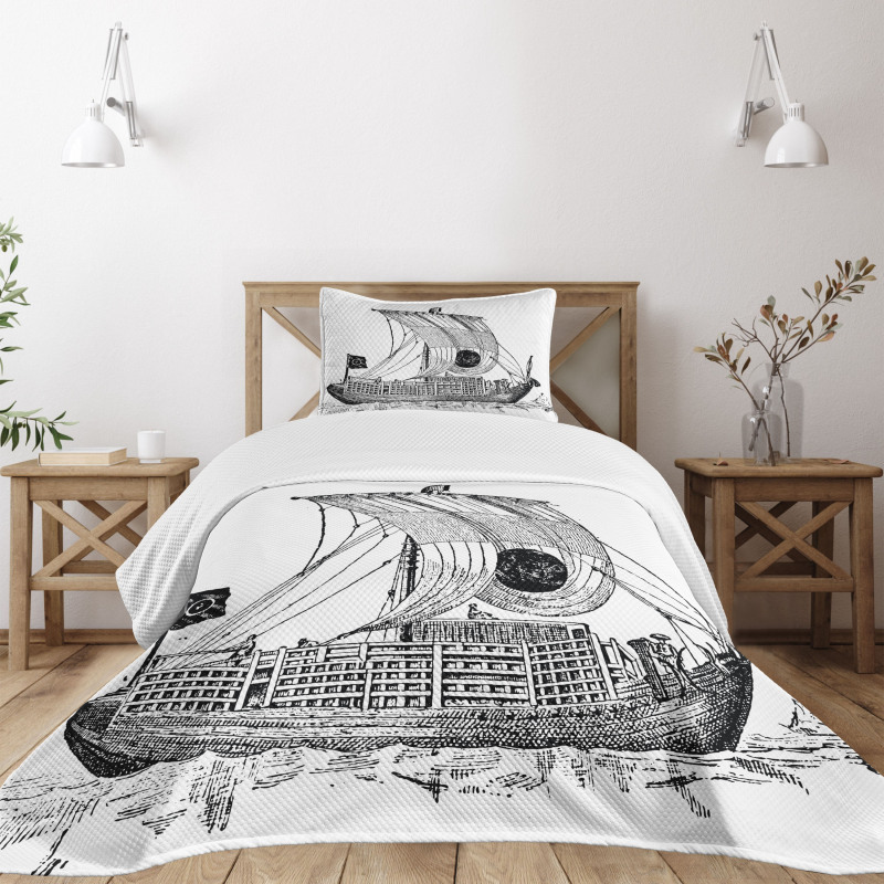 Chinese Sailboat Bedspread Set