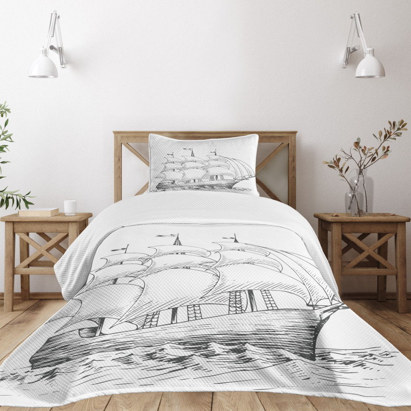 Medieval Ship Sea Bedspread Set