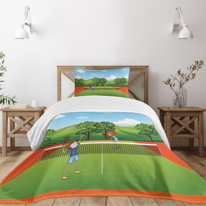 Friends Play Tennis Bedspread Set