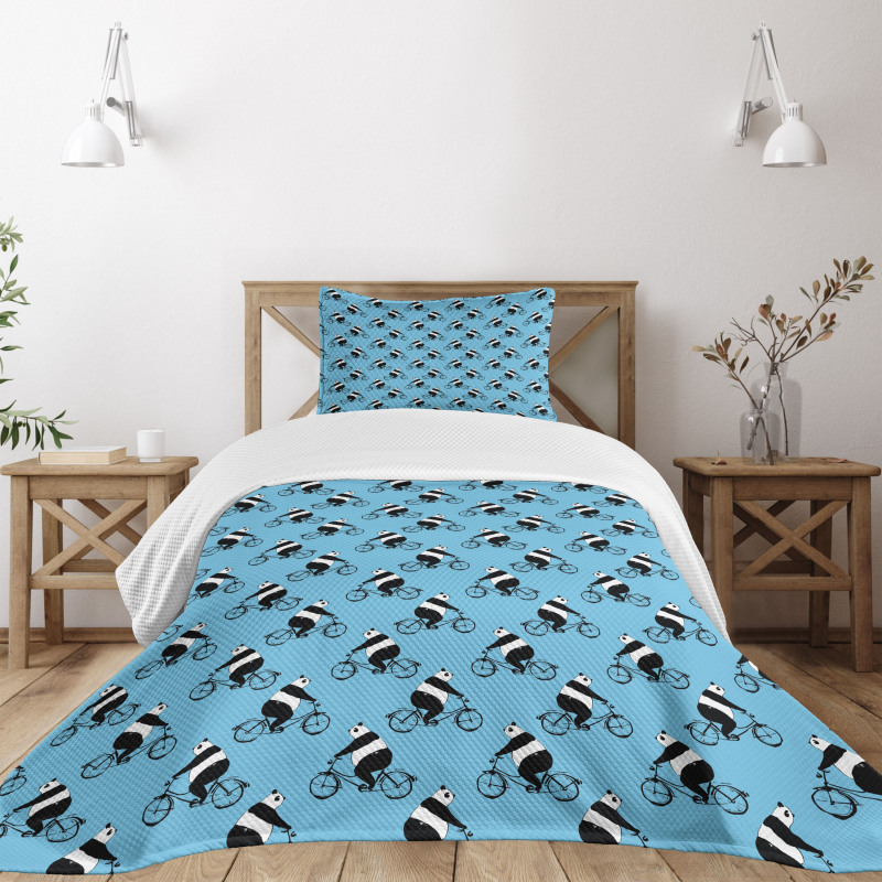 Panda on Bicycle Bedspread Set