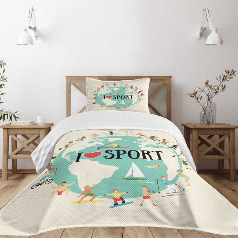 I Love Sports Words Bedspread Set