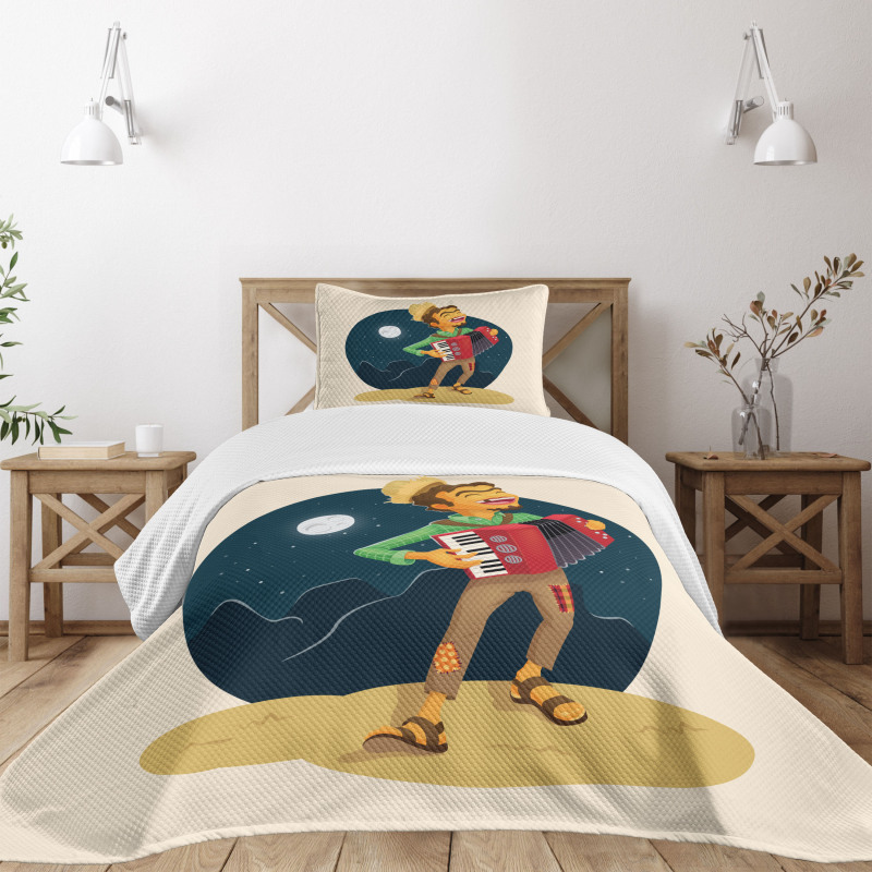 Cheerful Accordion Player Bedspread Set