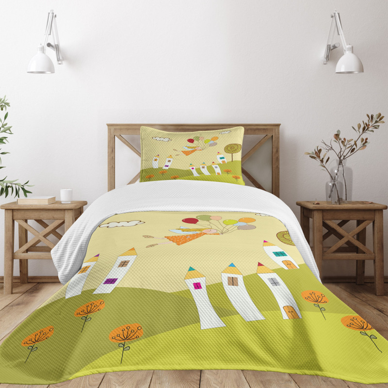 Fairy Flying over City Bedspread Set