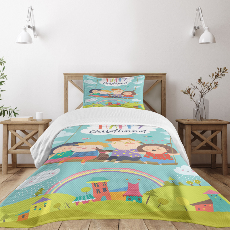 Happy Kids on a Swing Bedspread Set