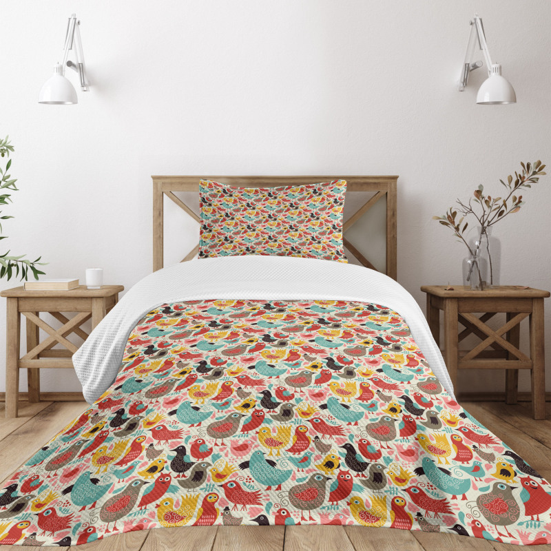 Whimsical Colorful Birds Bedspread Set