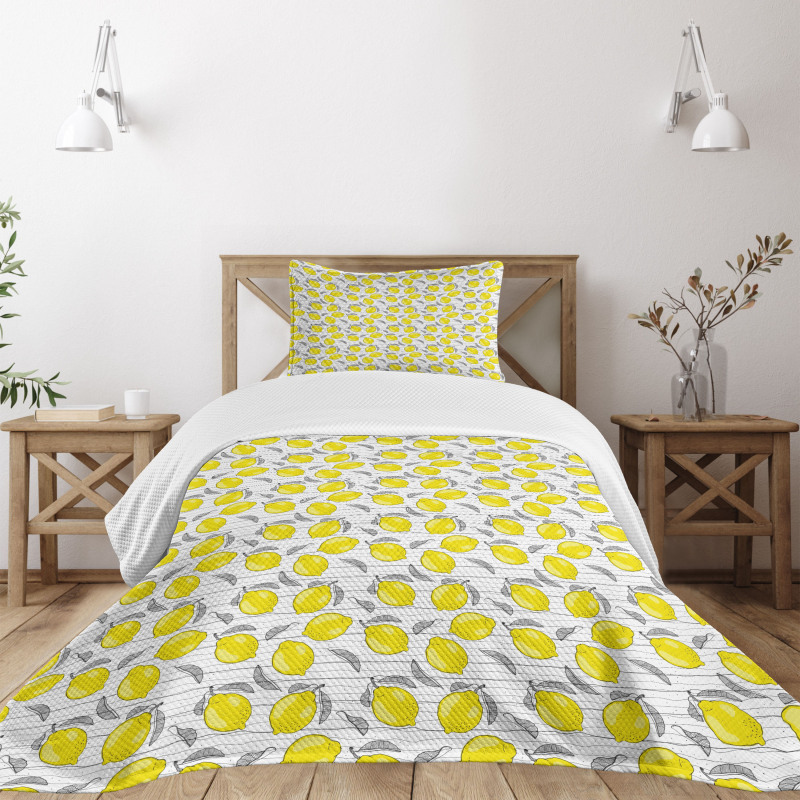 Sketched Lemon Pattern Bedspread Set