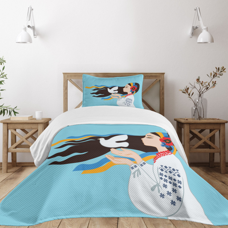 Girl with Peace Dove Bedspread Set