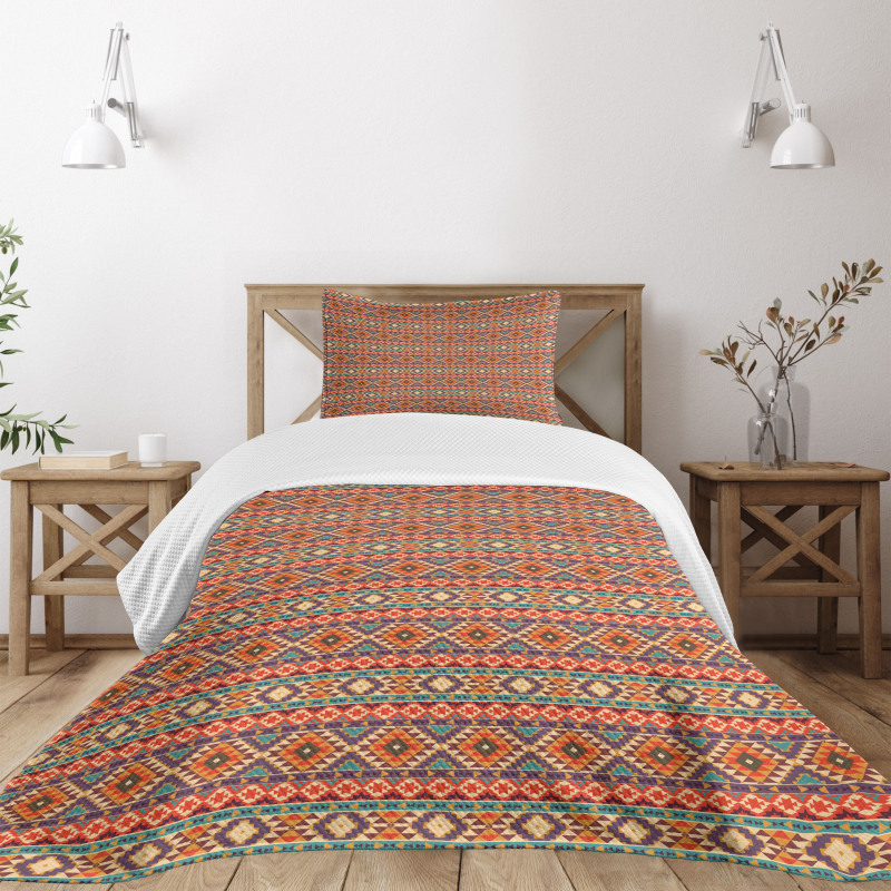 Peru Folk Pastel Motifs Bedspread Set