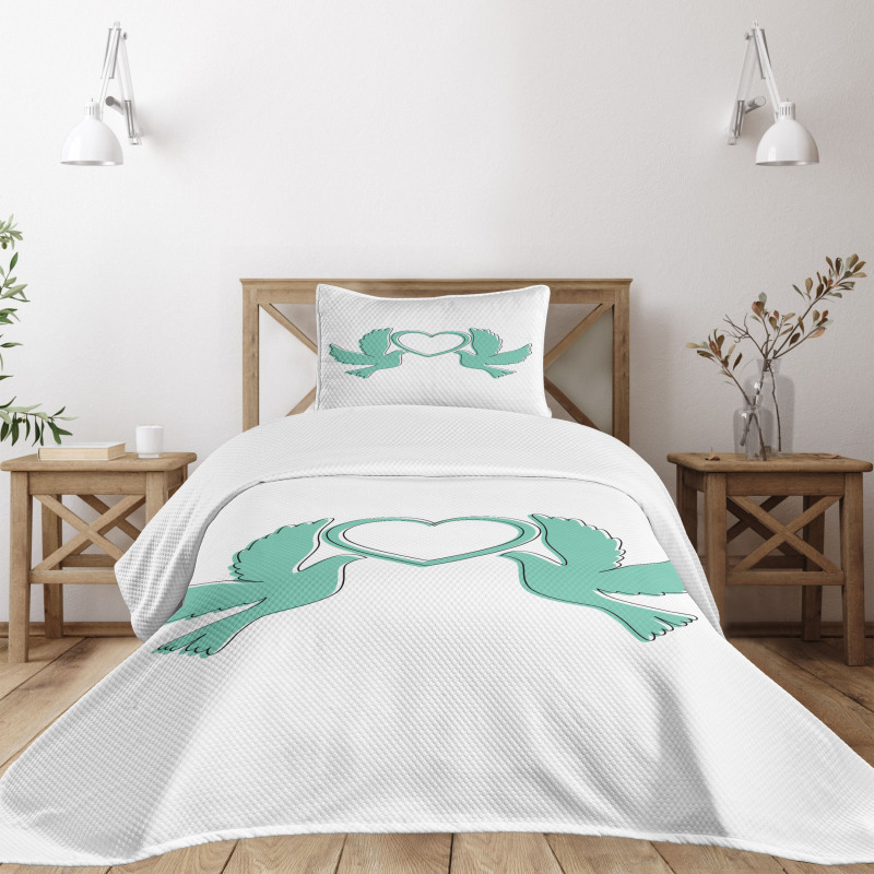 Doves and a Heart Bedspread Set