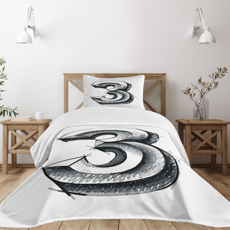 Sketchy Numeral 3 Bedspread Set