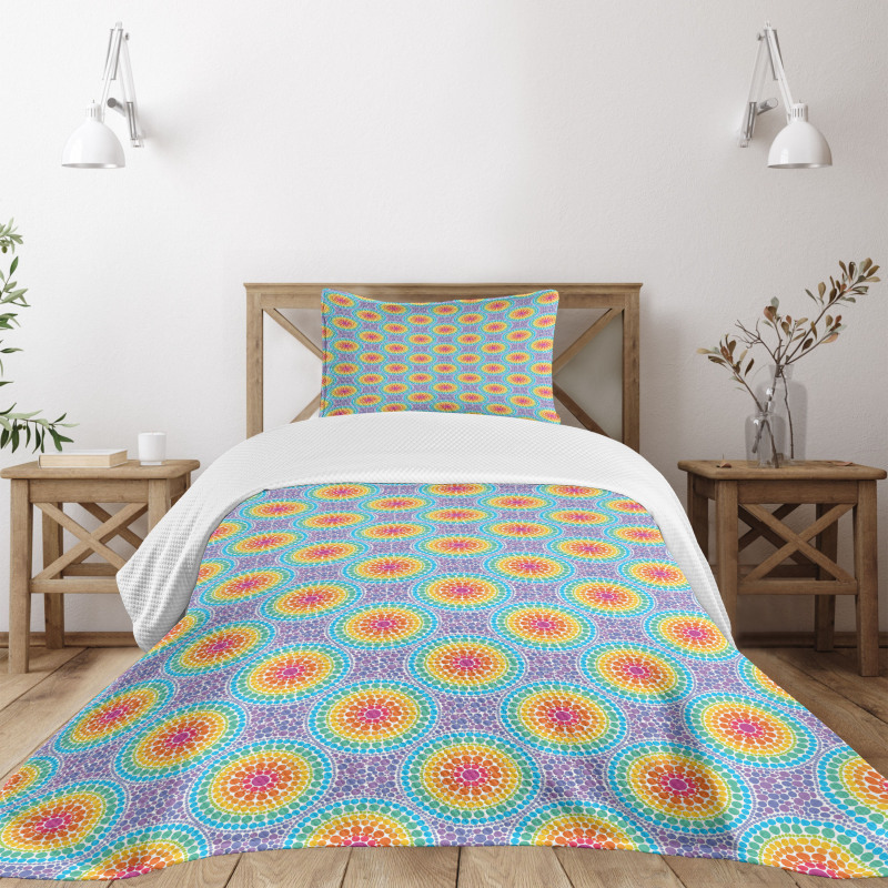 Rainbow Color Circles Bedspread Set