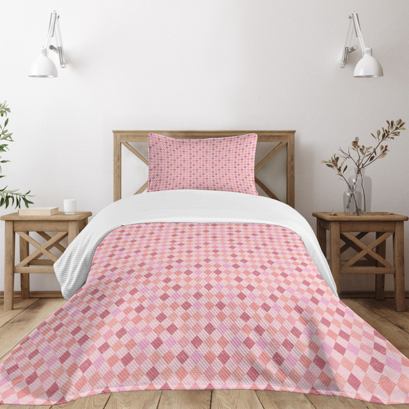 Pink Diamond Shape Bedspread Set