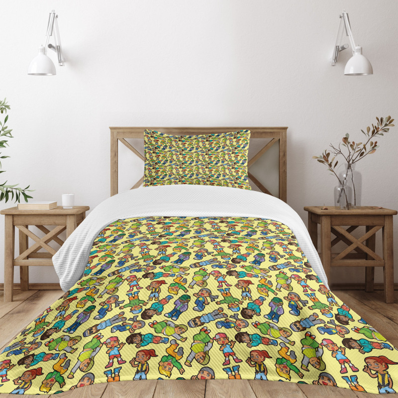 Cartoon Boys and Girls Bedspread Set