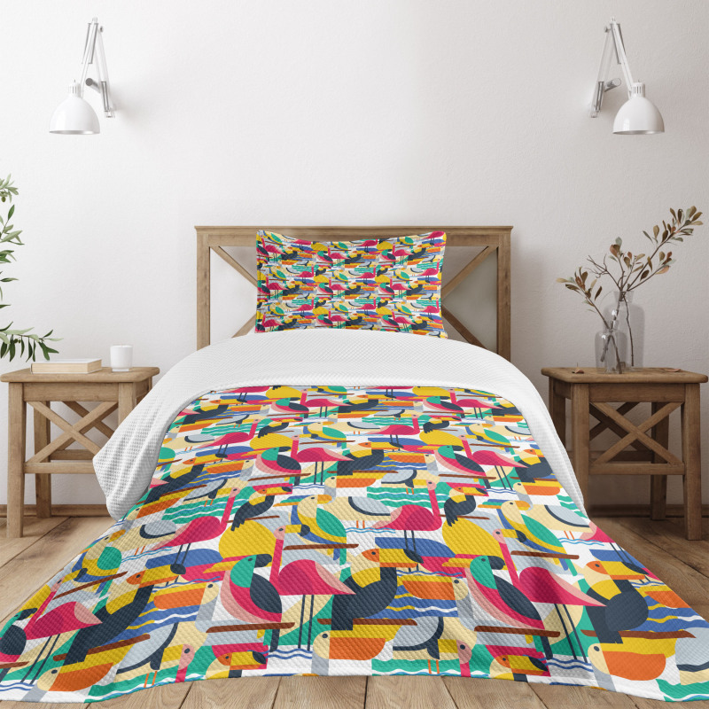 Toucan and Flamingos Bedspread Set