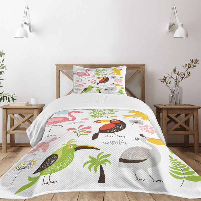 Flamingo and Pelican Bedspread Set