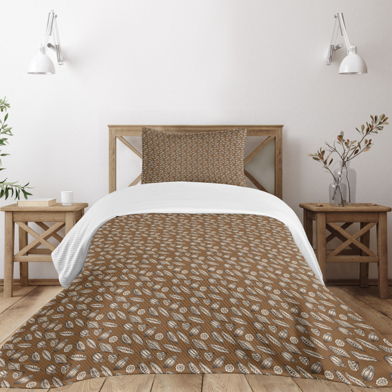 Cocoa Beans Leaves Bedspread Set