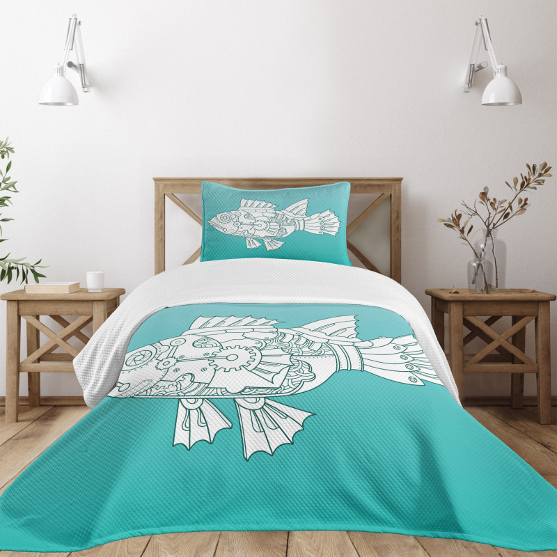 Doodle Mechanic Fish Bedspread Set