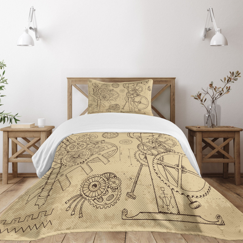 Hand-Drawn Machines Bedspread Set