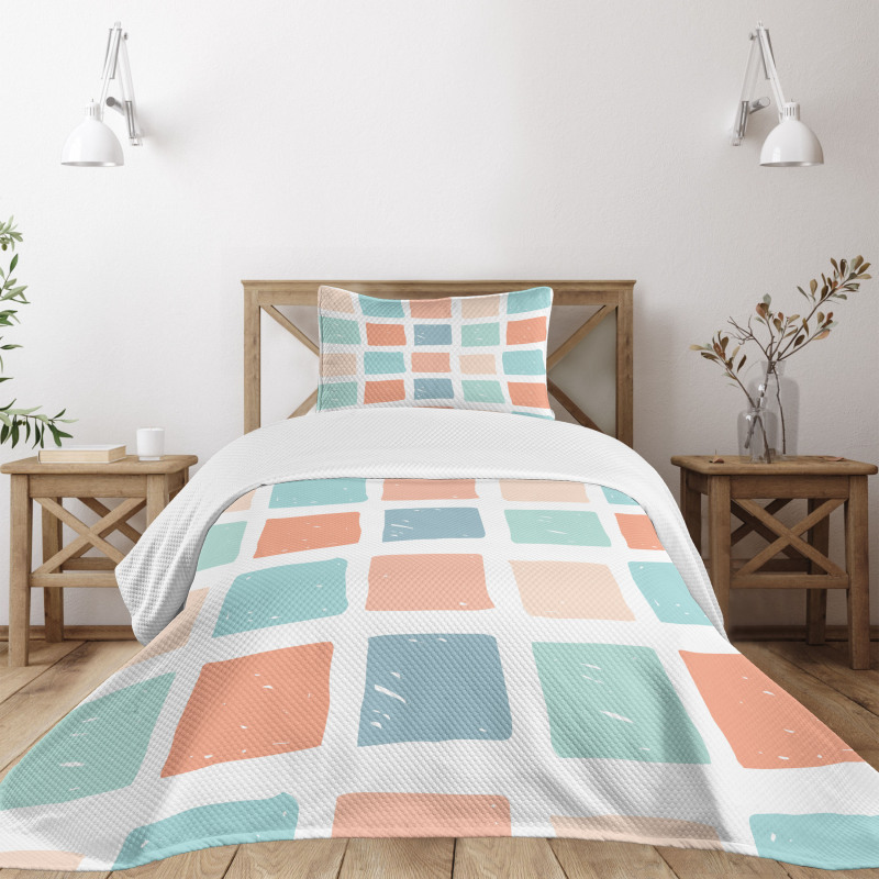 Pale Mosaic Squares Bedspread Set