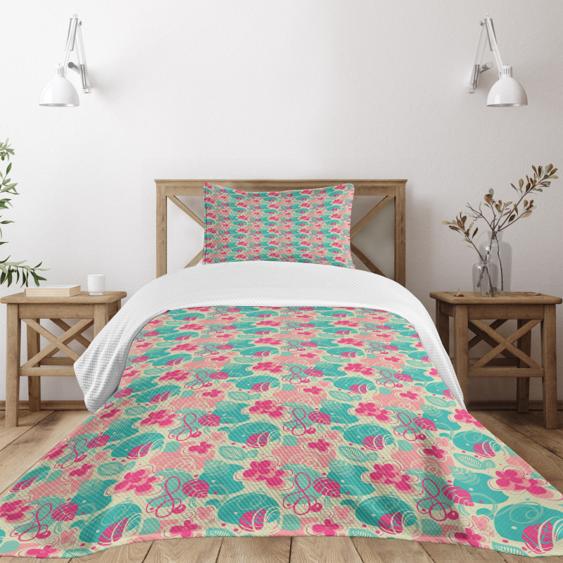 Doodle Foliage Leaves Bedspread Set