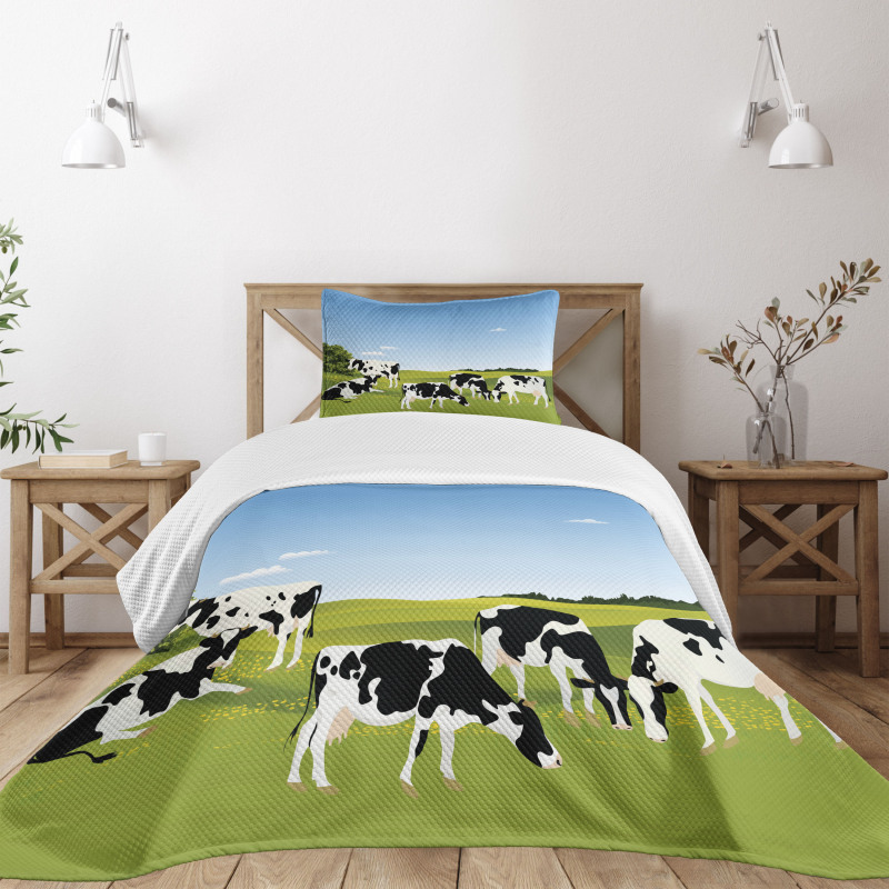 Graphic Domestic Cows Bedspread Set