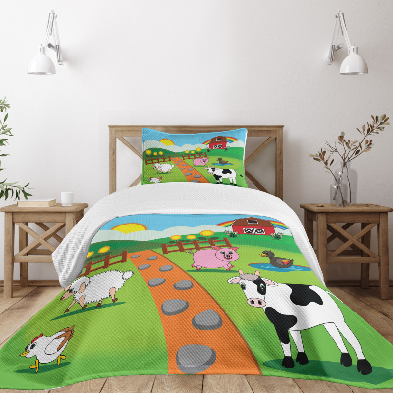 Cartoon Farmhouse Life Bedspread Set