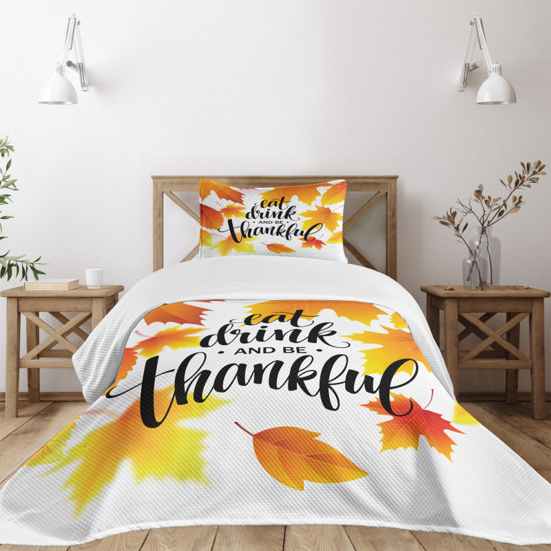 Autumn Thanksgiving Text Bedspread Set