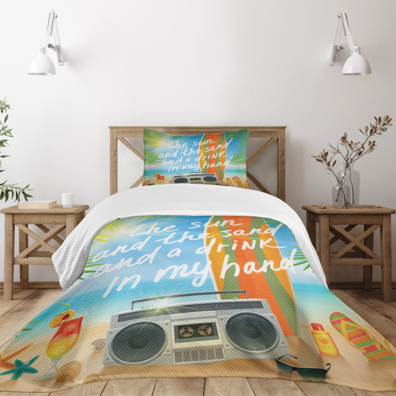 Tropical Beach Surfboard Bedspread Set