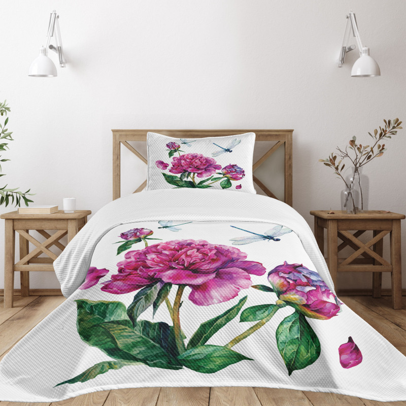 Peonies and Dragonflies Bedspread Set