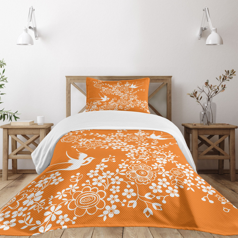 Flowers Birds Bedspread Set