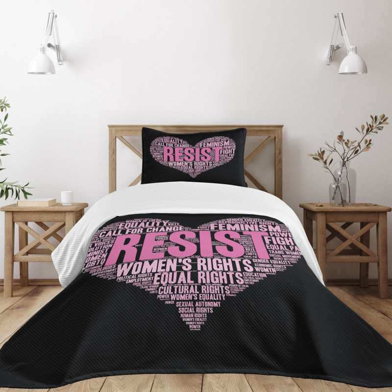 Heart Shape Phrase Bedspread Set