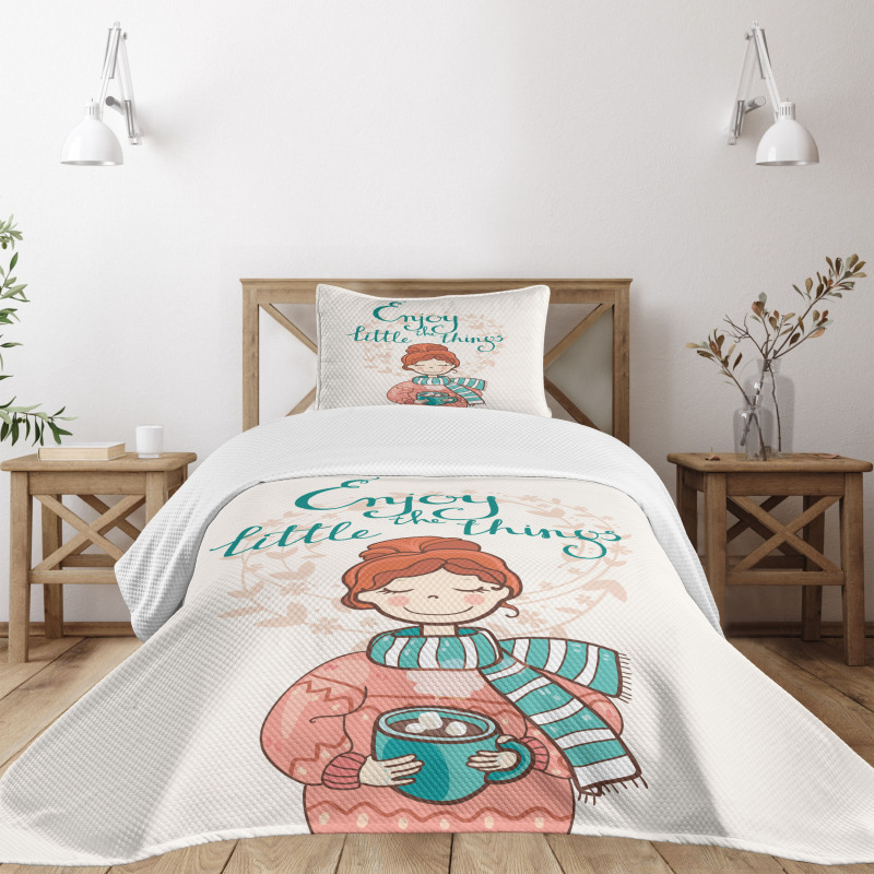 Winter Cartoon Woman Bedspread Set