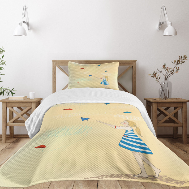 Girl with Paper Planes Bedspread Set