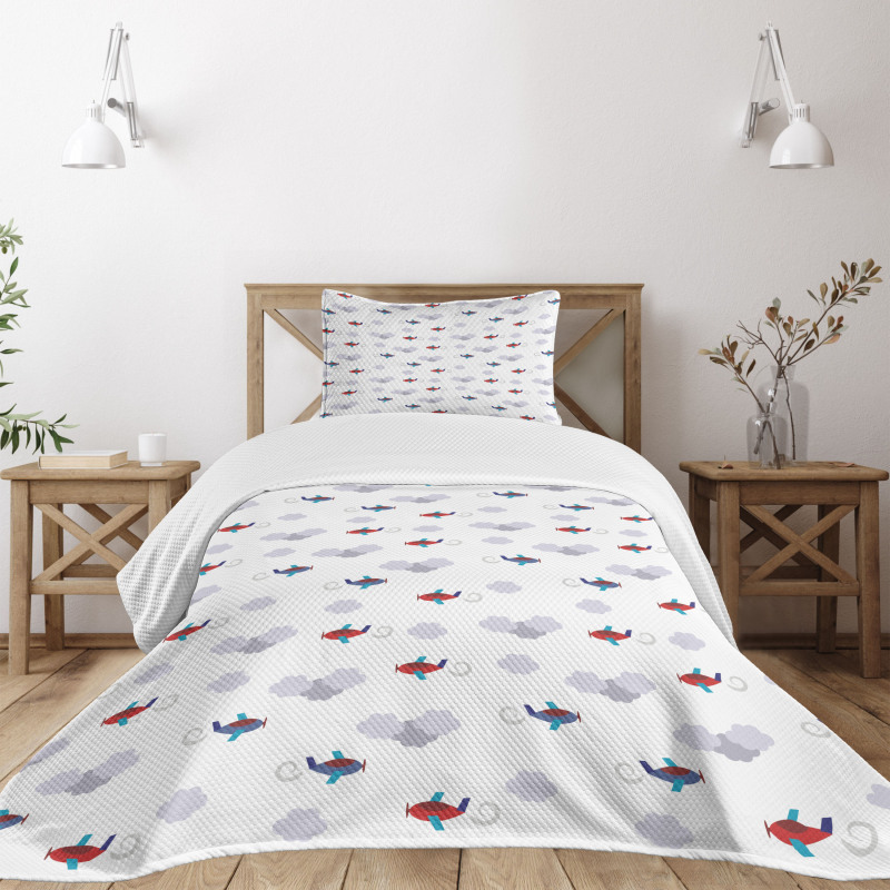 Cartoon Planes in Sky Bedspread Set