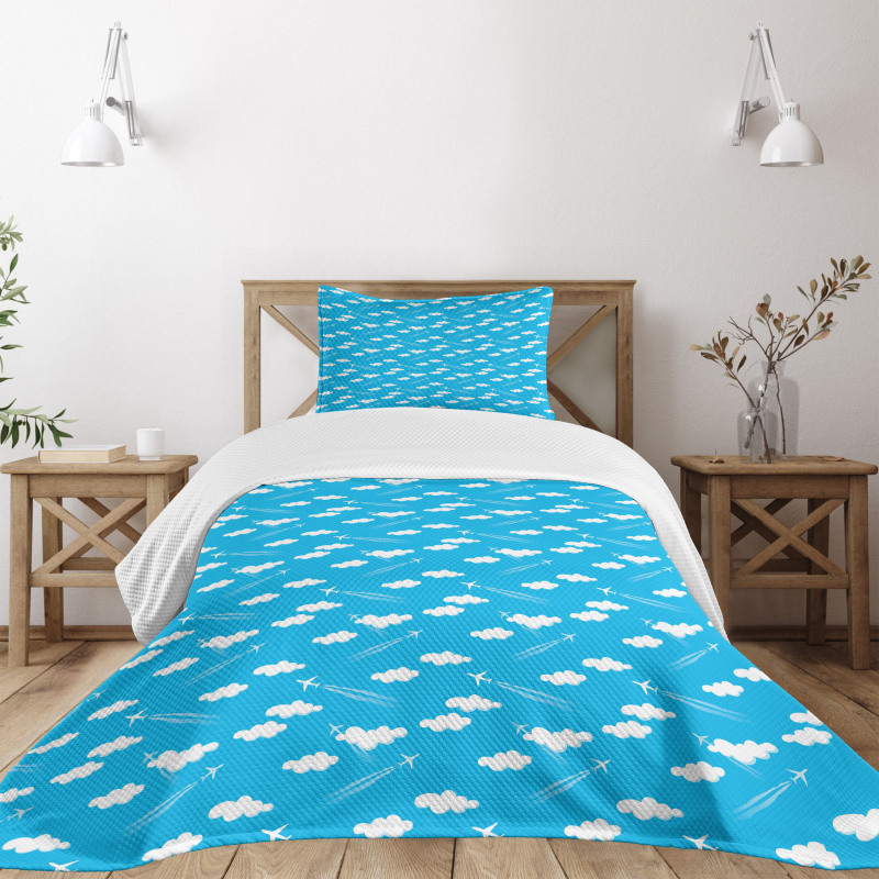 Blue Sky Clouds Planes Bedspread Set