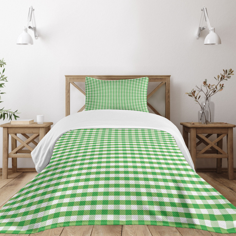 Green White Gingham Bedspread Set