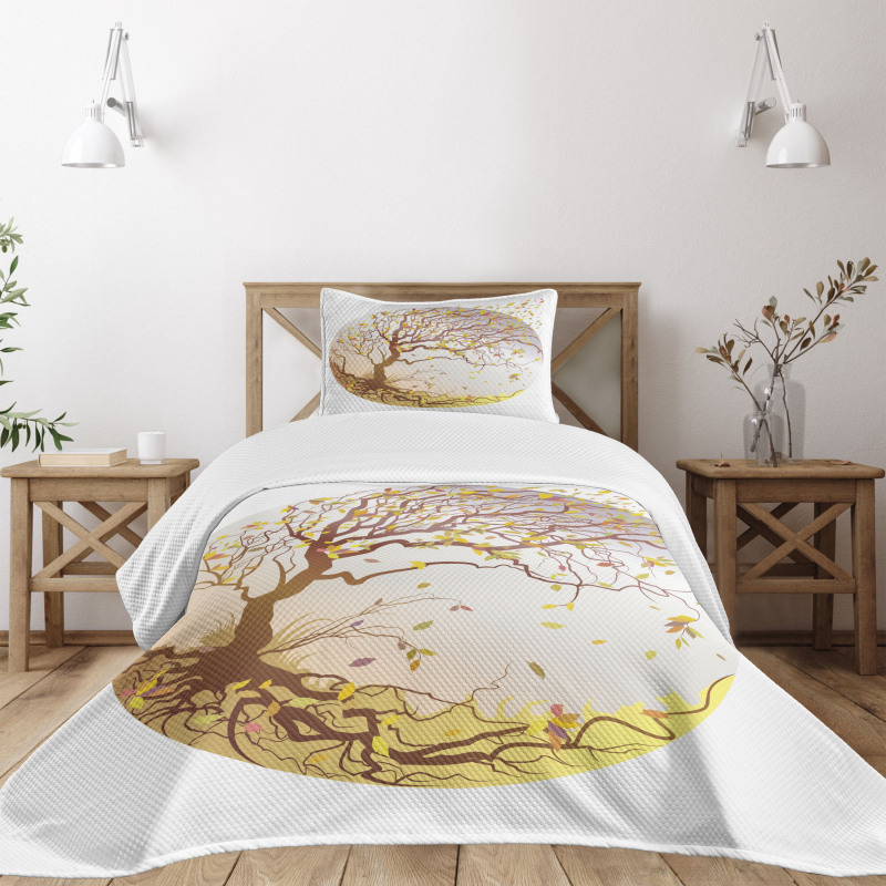 Tree Wind Flying Leaves Bedspread Set