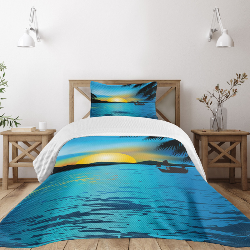 Calm Sunrise Fishing Boat Bedspread Set