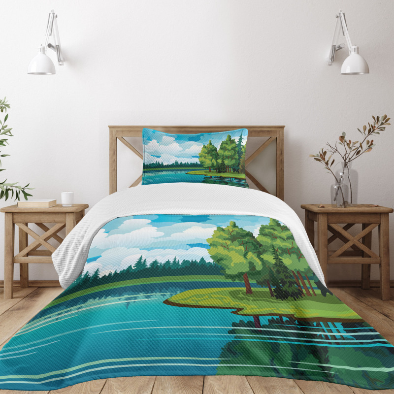 Forest Lake Clouds Bedspread Set