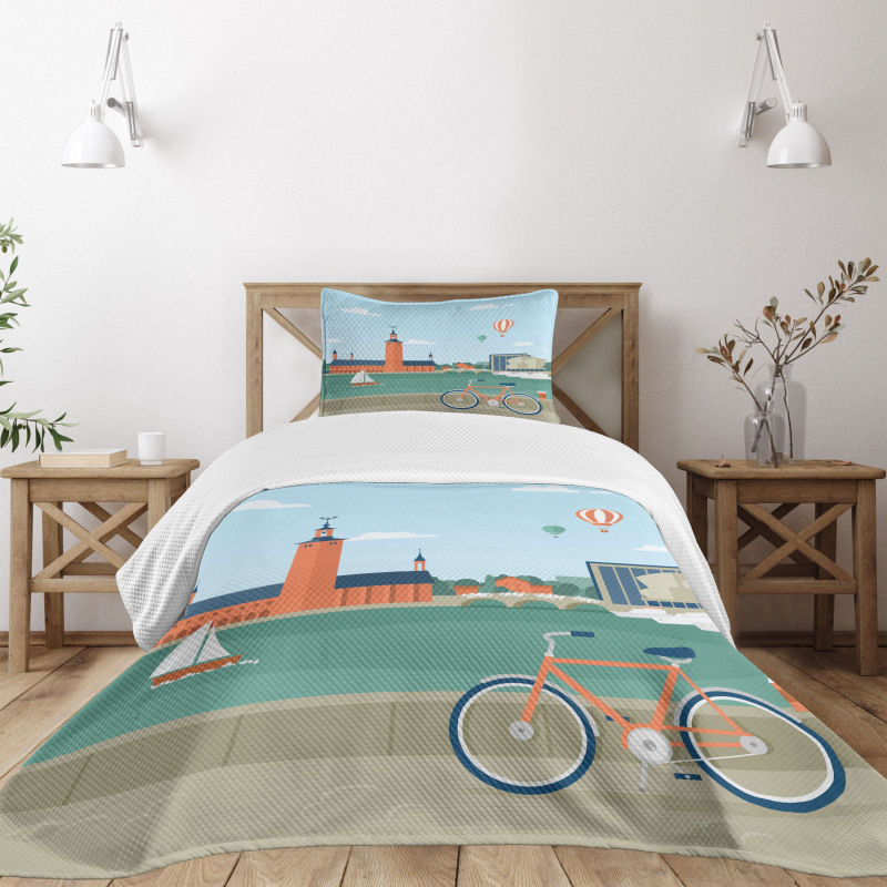 Stockholm Sweden Bicycle Bedspread Set