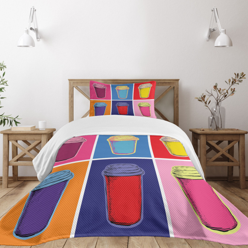 Modern Pop Art Cups Bedspread Set